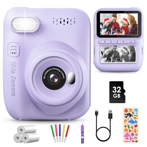 GREENKINDER Kids Camera Instant Print, 3.0” Large Screen Instant Camera for Kids with 32GB Card & 3 Rolls Print Paper, 1080P Kids Selfie Digital Camera, Gift Toy for Boys Girls 3-12 Years Old, Purple