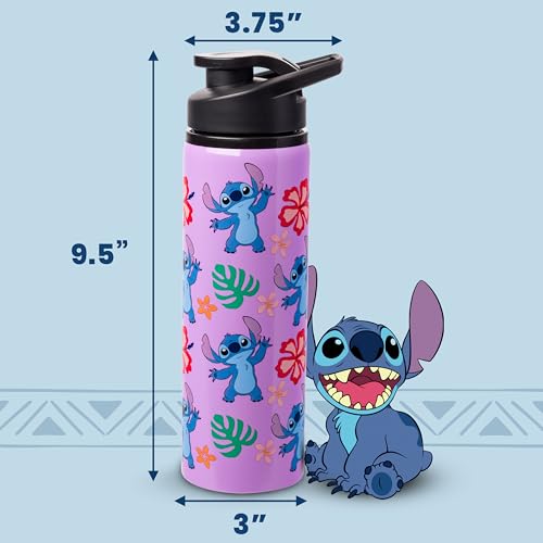 Silver Buffalo Lilo and Stitch Tropical Pattern Stainless Water Bottle, 25 Ounces