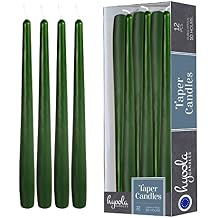Hyoola 12 Pack Tall Taper Candles - 12 Inch Hunter Green Dripless, Unscented Dinner Candle - Paraffin Wax with Cotton Wicks - 10 Hour Burn Time