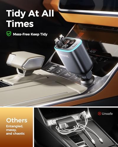 iPhone Car Charger, Retractable Fast USB C Phone Charger, 4 in 1 Cigarette Lighter Adapter with 2 Cables 25 Inch and 2 USB Ports, Multi Port USB Car Charging for iPhone 17/16/15/14/13/Pro Max - 1