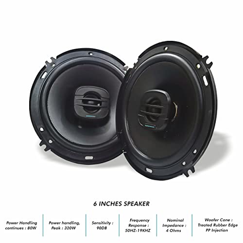 BLSP06 6 inch 2-Way Coaxial Car Speakers | High Bass with Imported Rubber Edge Cone | Powerful Sound & Crystal-Clear Treble | Universal Fit for Cars, SUVs & Trucks