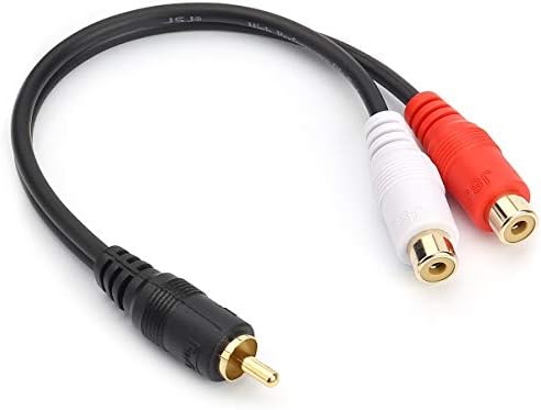 JSJ RCA (M) to 2 RCA (F) Stereo Audio Y Adapter Subwoofer Cable (24k Gold Plated) 1 Male to 2 Female Y Splitter Connectors Extension Cord (20CM/0.5FT)