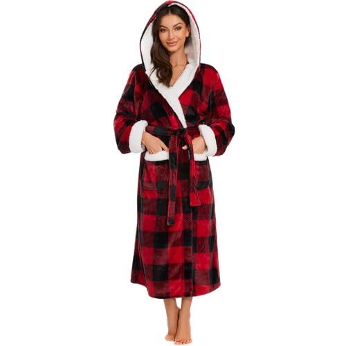 ccko Plush Robes For Women Fleece Fuzzy Womens Robe Soft Warm Womens Bathrobe with Hood for Bath Spa Shower House