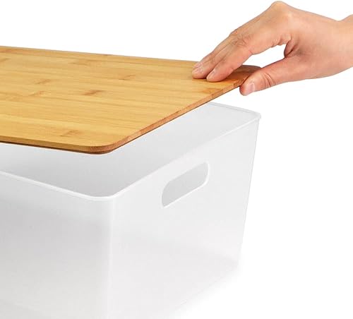 Miniatura 2 de Isaac Jacobs - Juego de 2 contenedores de almacenamiento transparentes XL con asas recortadas y tapa de bambú organizadores de plástico para el