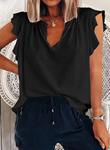 Ebifin Womens Plus Size Tank Tops V Neck Ruffle Sleeve Summer Casual Loose Blouses Tee Shirts2