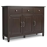 SIMPLIHOME Connaught 51-inch Wide Solid Wood Storage Cabinet in Chestnut Brown for The Entryway, Mudroom, 3 Drawers and Adjustable Shelves, Traditional Style, Space-Saving Design