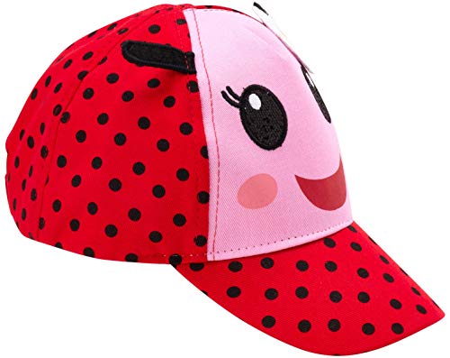 Girls Cotton Baseball Caps with 3D Animal Critters (Toddler), Size Age 2-4, Ladybug Design – Red/Black3