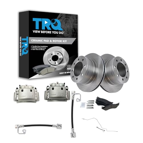 Image of TRQ Rear Brake Pad, Caliper, Hose, & Rotor Kit Ceramic Compatible with 2003-2008 Dodge Ram 2500 Ram 3500