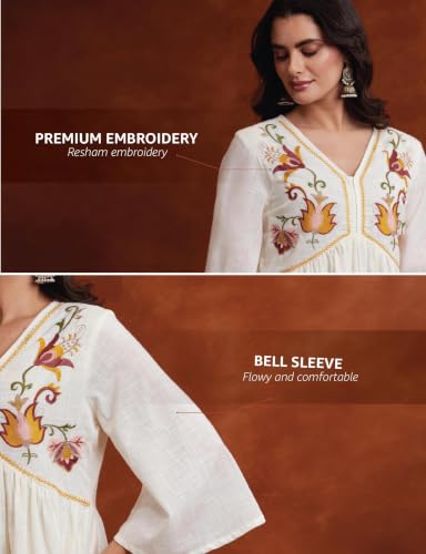Image of Amazon Brand - Myx Women's Cotton Embroidered Dress | A-Line | Knee-Length | Casual Summer Outfit (Available in Plus Sizes)