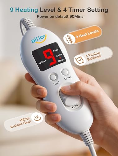 Image of ALLJOY Graphene-Infused Heating Pad for Neck and Shoulders and Back | 1Mins Instant Heat, Weighted Neck Heating Pad for Neck Pain with 9 Heat 4 Timers, Birthday Gifts for Men Women Snug-Fit
