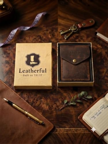 Image of Leatherful Flip - Top Grain Leather Vertical Slim Wallet for Men | Easy Quick Card Access | Compact Front Cash Pocket & Button Lock | Minimalist Travel & Daily Carry Wallet (Vintage Brown)