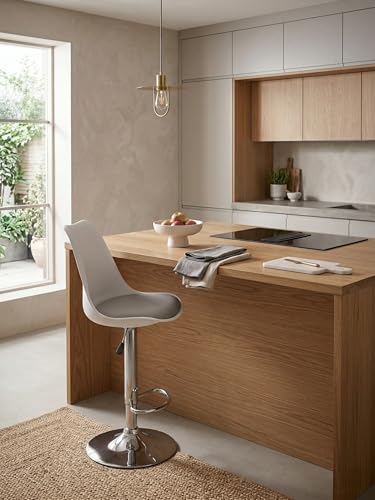 Image of activa Rapid Bar Stool Chair with Height Adjustable Design, Padded Seat & Footrest | Modern Metal Counter Stool for Kitchen, Home, Bar & Cafe Seating | Durable Comfort Chair (White & Grey, Set of 2)