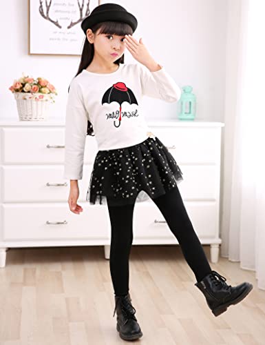 Kiench Girls' Leggings with Ruffle Tulle Tutu Skirts Attached Footless Tights2