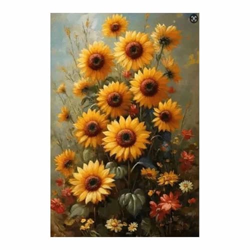 Paysage de montagne traditionnel poster fleurs jaunes 70x100cm