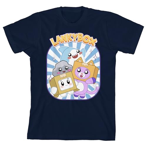 LankyBox Characters On Blue & White Panel Crew Neck Short Sleeve Navy Heather Boy's T-Shirt