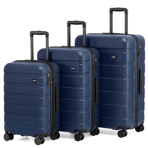 Image of Coolife Luggage Set, Lightweight Durable Hardshell, 3 piece, Navy Blue | Upgraded Polycarbonate Shell Suitcase,360 Spinner Double Wheels,Expandable(20''only),Tsa Lock,Aluminum Handle,Nested Design