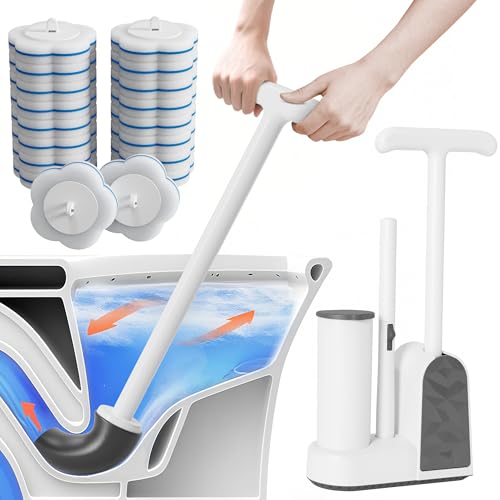 Cinola Disposable Toilet Brush and Plunger Set, Dual Handdle Toilet