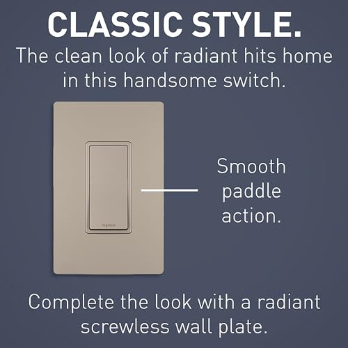Image of Legrand radiant TM874NICC6 15 Amp Rocker Wall Switch, 4-Way Decorator Light Switches, Nickel (1 Count)