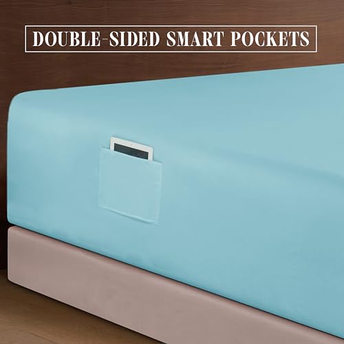 Elegant Comfort Luxury 1500 Premium Hotel Quality Microfiber 4-Piece Sheet Set - Soft, All Around Elastic 18-24 Inches Deep Fitted Sheet - Extra Deep Pocket Sheets, Full, Aqua