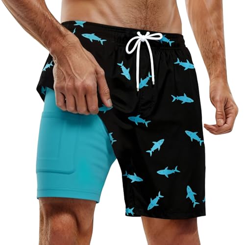 Bañador con diseño de Estampado de Doble Capa, Pantalones Cortos de Playa Ligeros para Deportes acuáticos al Aire Libre de Verano y Ropa Informal, Tejido elástico cómodo con Bolsillos (Blue, XXXXL)