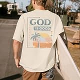 Weetiotio God is Good Christian Shirts for Men Hawaiian Beach Graphic Tees Shirt Oversized Faith Tshirt Summer Baggy Clothes(Apricot,M)