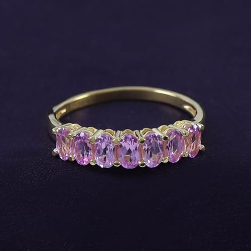 AFFY 1.75 Ct Oval Shape Simulated Pink Tourmaline Half Eternity Band Ring in 925 Sterling Silver3
