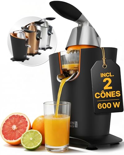 LEBENLANG Presse agrume electrique 600W - Cône en acier inoxydable & Sans BPA I Presse-agrumes électriques I Juicer orange machine Presseur agrumes electriques Jus de fruit d'orange automatique