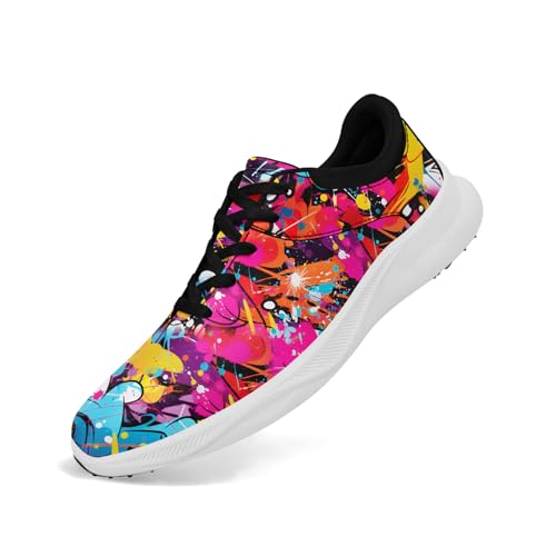 AWSOLE Men's Golf Shoes Women's Colorful Graffiti-Themed Trendy Breathable Non-Slip Comfortable Spikeless Golf Sports Sneaker