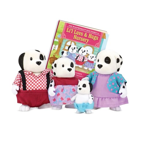 Li'L Woodzeez 6157M Woofwinkle Dog Family – Juego de 5 Piezas con Figuras en Miniatura y Libro de Cuentos – Juguetes de Animales y Accesorios Acce para niños a Partir de 3 años, Multi