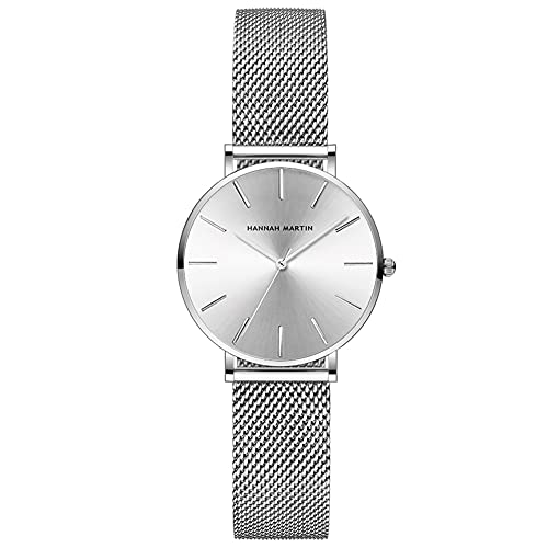 Kubagom Damen Armbanduhr Analog Quarz Edelstahl Wasserdicht Mesh Ultradünne 32mm