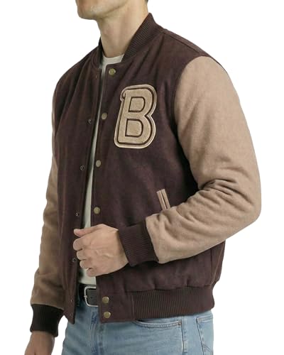 EASTIFIED Hotline Miami Varsity Letterman Brown Wool Letter B Patch Flight Bomber Jacket