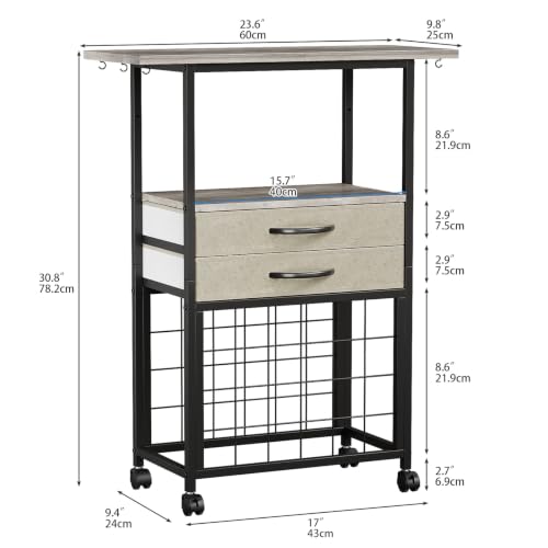 Image of VENNQD Organizer and Storage Stand Compatible with Cricut Machines,Rolling Storage Cart /Shelf with 24 Vinyl Roll Holders,2 Fabric Drawer,Accessories Holder,Tool Hook for Craft Room Home (Greige)