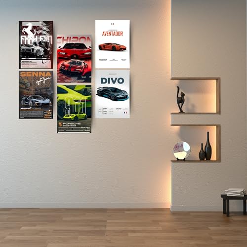 Image of Posters Inc Sports Cars Posters for Wall A4 Size Aesthetic Setup 300 GSM Matte Paper Pack of 6 Automotice Motorsport Decor for Gaming Room, Bedroom, Home, Office & Living Room Glue Dots Included