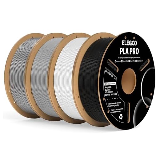ELEGOO PLA PRO Filament 1.75mm Bundle 4KG, 30-250mm/s Printing Speed Improved Rigidity 3D Printer Filament Dimensional Accuracy +/- 0.02mm, 4pcs 1kg Spool(Black, White, Gray, Silver)