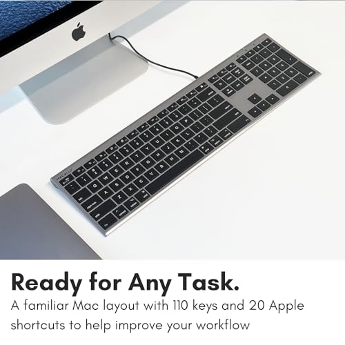 Macally Ultra-Slim USB Wired Computer Keyboard - Works Great as Both a Windows or Wired Mac Keyboard - Compatible Full Size Apple Keyboard with Numeric Keypad for Mac mini, iMac, MacBook - Space Gray