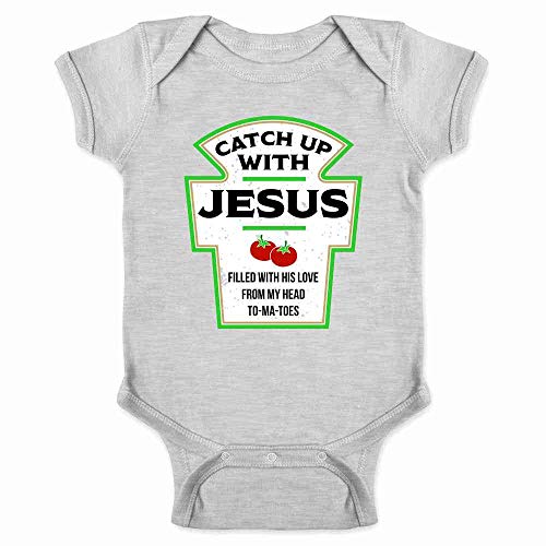Image of Pop Threads Catch Up with Jesus Funny Ketchup Faith Christian Baby Toddler Kids Girl Boy T-Shirt