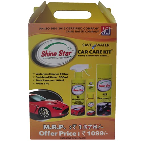 Image of Shine Star Car Care Kit (Pack of 4, Includes, Dashboard Shiner, Waterless Cleaner, Stain Remover & Soft Sponge)