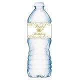 90th Birthday Water Bottle Labels; Set of 25 Waterproof Water Bottle Stickers Wrappers; Gold and White. Happy Birthday Labels. Made in USA