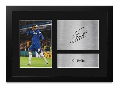 Regalos para aficionados al fútbol marco A4 con foto autógrafa de Estevao Chelsea