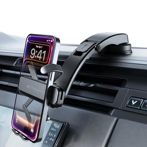 Bracketron AutoGrip Low-Profile Dash Mount- Phone Mount for Car with TemperBond Suction, One-Handed Operation Universal Cell Phone Holder Car Dashboard, Clear View Design
