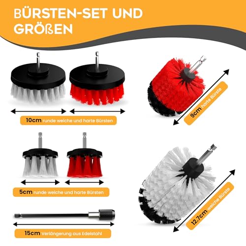 Bürstenaufsatz Akkuschrauber 9er Set Bürste Akkuschrauber Reinigt Motorrad Felgen, Auto, Polster Reinigungsbürste Bohrmaschine Felgenbürste, Polsterbürste Auto, Drill Brush Set