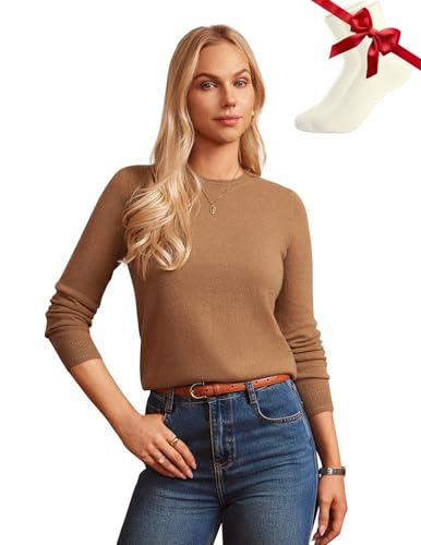 GRACE KARIN Women Cashmere Sweater Crew Neck Merino Wool Soft Pullover Layer Dressy Casual 2025 Fall with Socks