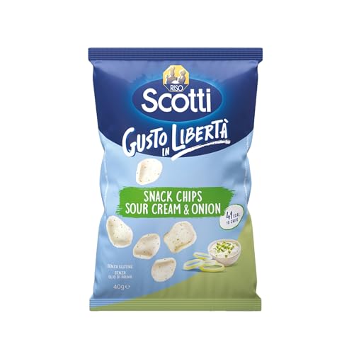 Riso Scotti Chips di Riso Sour Cream & Onion Snack con Riso, Senza Glutine, Senza Olio di Palma, 40g