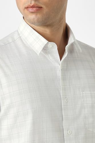 Image of Peter England Men's Classic Wonder Fabric Checkered Slim Fit Formal Shirt | Cotton Rich | Pin Point Oxford