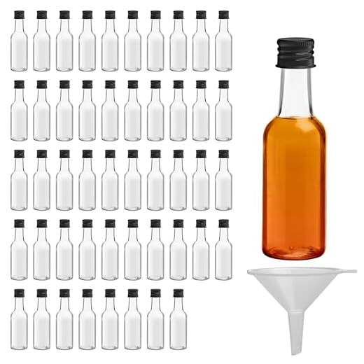 Belle Vous Mini Fläschchen Kunststoff Likörflaschen 48 Stk - 50ml Fläschchen Plastik Wiederverwendbar, leere kleine Schnapsflaschen mit Schwarzem Deckel u. Trichter für Hochzeiten,Party, Kunst, Events