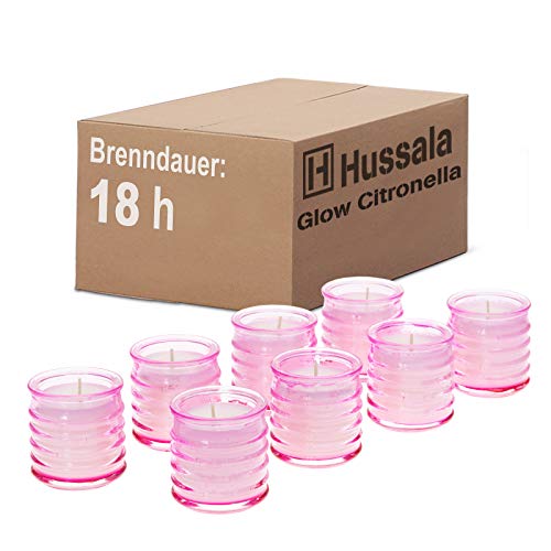 Hussala Glow Citronella Candela da Esterni in Bicchiere, Rosa - Durata di combustione 18 h