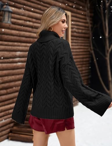 Image of Libsorge Womens Oversized Mockneck Cute Cable Knit Sweater Winter Fall 2025 Ladies Dressy Casual Lightweight Pullover Tops
