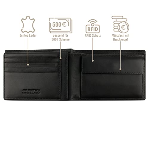 bugatti Super Slim Genuine Leather Wallet - Slim Wallet with RFID Protection, Black, black, Einheitsgröße, rfid wallet4