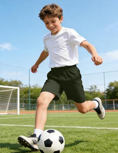 Image of Somaibo Boys Athletic Shorts Kids Quick Dry Basketball Soccer Running Sports Gym Active Performance Shorts with Pockets