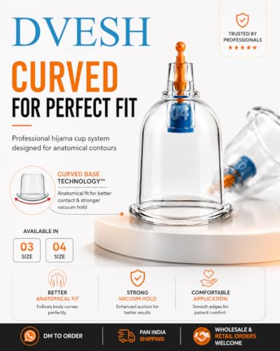 Image of U Shaped Cupping Therapy Cups Size 3 and 4 | Premium Curved Base Vacuum Suction Cups for Joints Shoulders Elbows Knees | Heavy Duty Clear Body Pain Relief Therapy Set Roll | Pack of 4